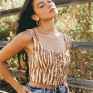 Brown and Cream Sleeveless Top